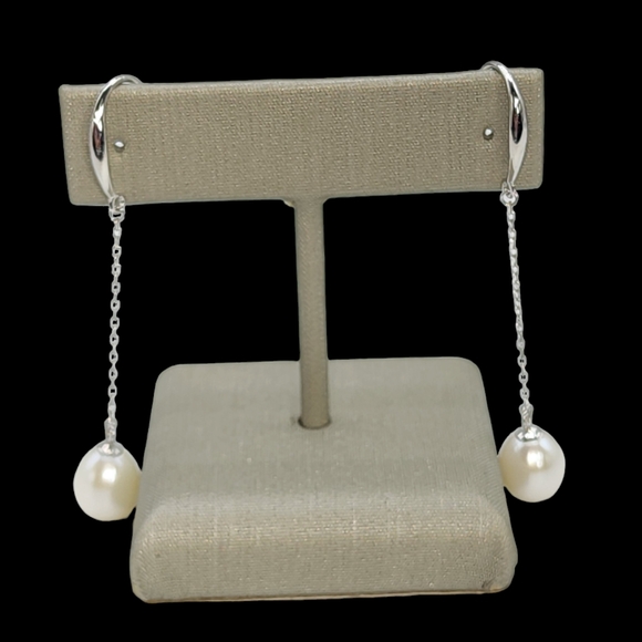 925 Sterling Silver White Cultured Freshwater Pearl Drop Dangle Hook‎ Earrings - Picture 8 of 12